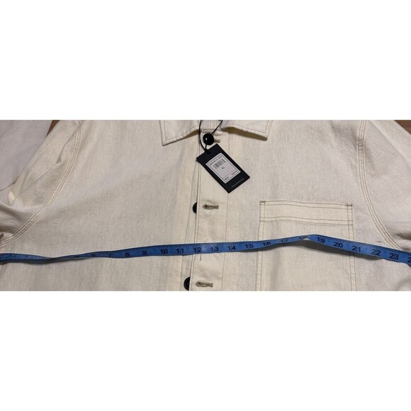 7 FOR ALL MANKIND Shirt Jacket Ecru Brown Top Stitching Button Patch Pockets XL - Picture 10 of 16